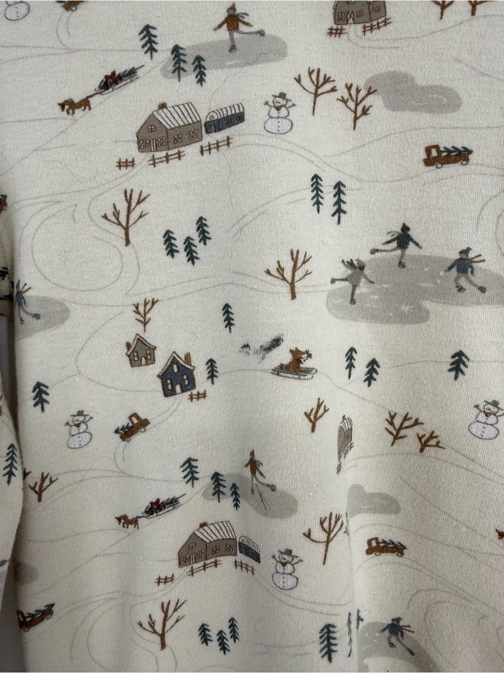 Rylee + Cru Winter Village Print Long Sleeve Pajama Top | Ivory | 4-5Y